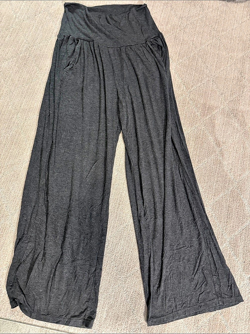 Athleta Studio Wide Leg Yoga Pant Large Heather Black